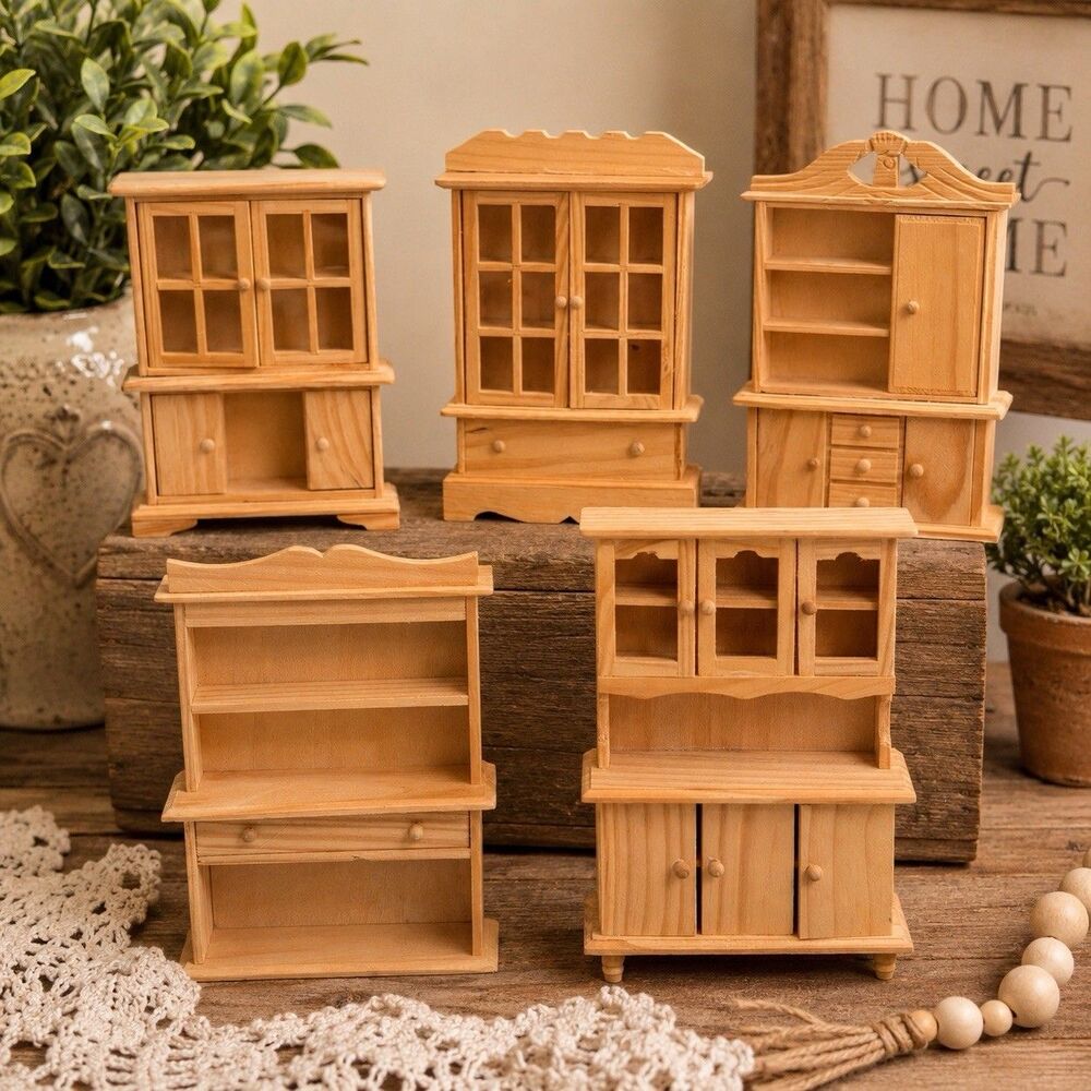 Lot Of 5 Dollhouse Miniature Wood Hutch Cabinet Furniture 1:12 Unfinished DIY